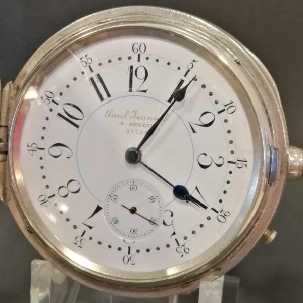 Antiguo reloj de bolsillo en plata maciza del relojero Paul Jeannot. Suiza Remontoir