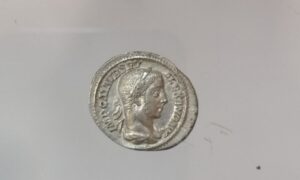 Antigua Moneda denario romano Alejandro Severo. Bassianus Alexianus