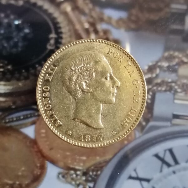 moneda españa 25 pesetas oro alfonso XII