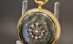 antiguo reloj bolsillo oro con esmalte saboneta 42mm