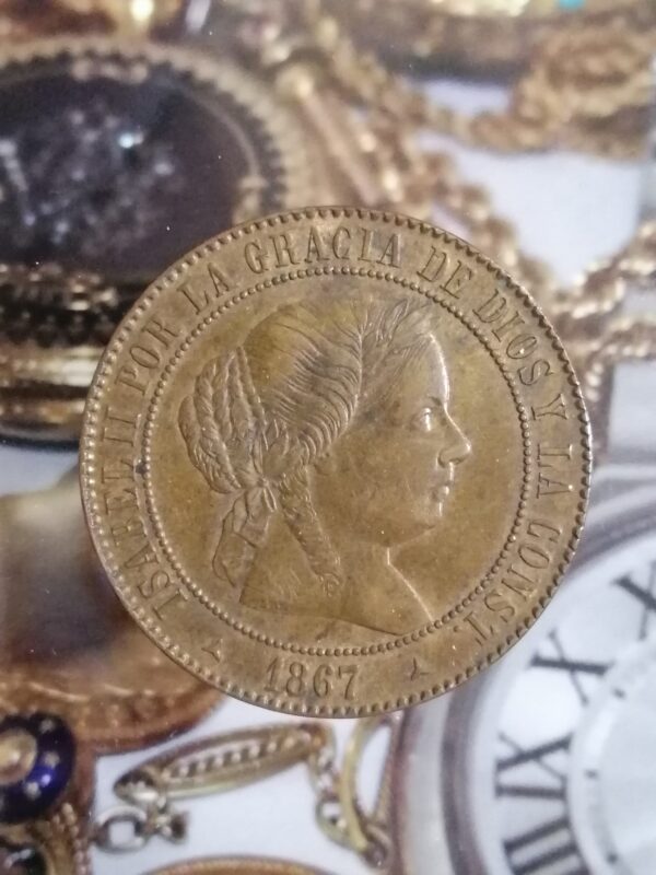 Isabel II 5 Céntimos de Escudo 1867 Jubia OM cobre
