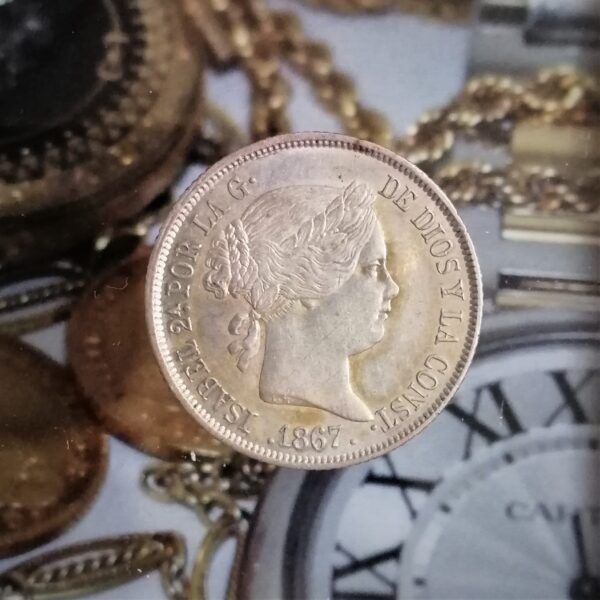 Isabel II 40 Céntimos de escudo plata  1867 Madrid.