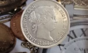 Isabel II 40 Céntimos de escudo plata 1864 Madrid