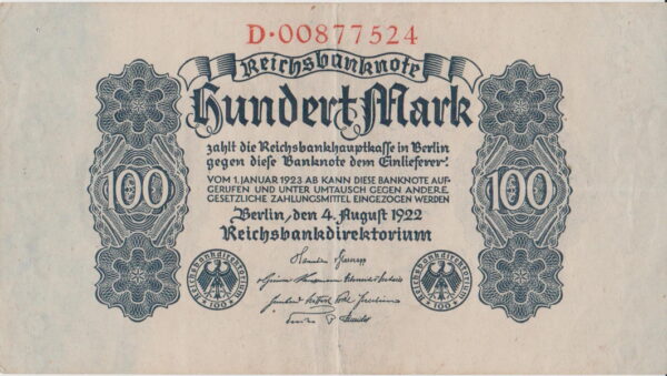 billete aleman de 100 marcos 4 agosto 1922