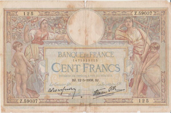 francia 100 francos 1938 12 de mayo billete