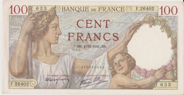 francia 100 francos 4 diciembre 1941 notafilia