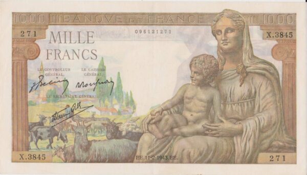 francia 1000 francos 1943 billetes antuguos