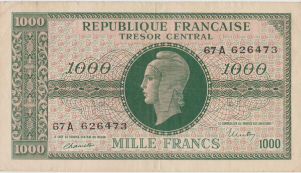 antiguo billete francia 1944 1000 francos