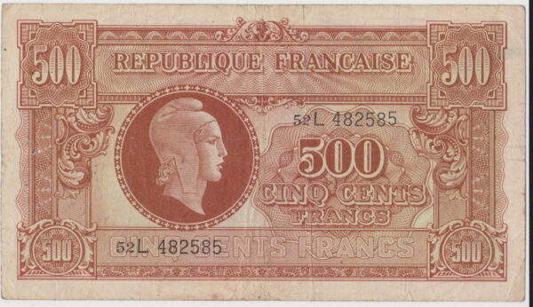antiguo billete francia 1944 500 francos