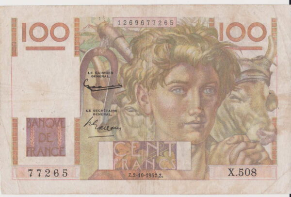 billetes del mundo francia 100 francos 1952