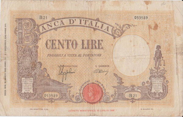 billete italiano 100 liras 1943