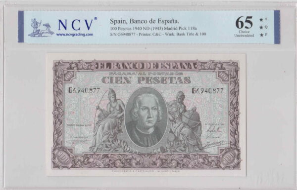 100 pesetas Colon enero 1940
