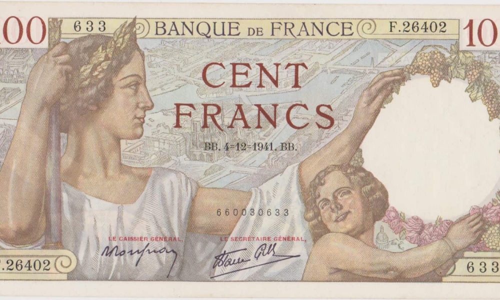 francia 100 francos 4 diciembre 1941 notafilia