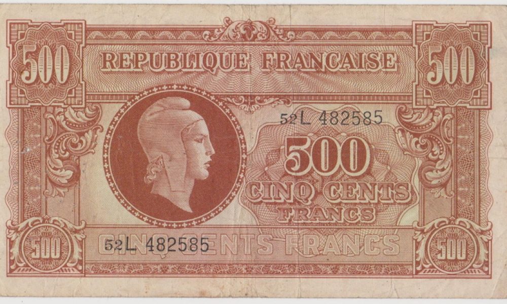 antiguo billete francia 1944 500 francos