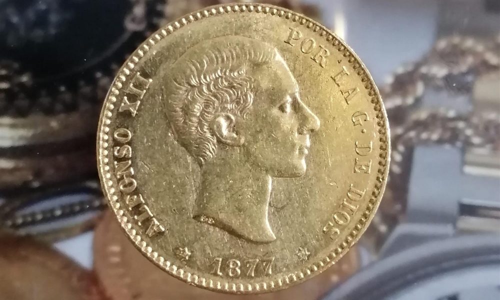 moneda españa 25 pesetas oro alfonso XII