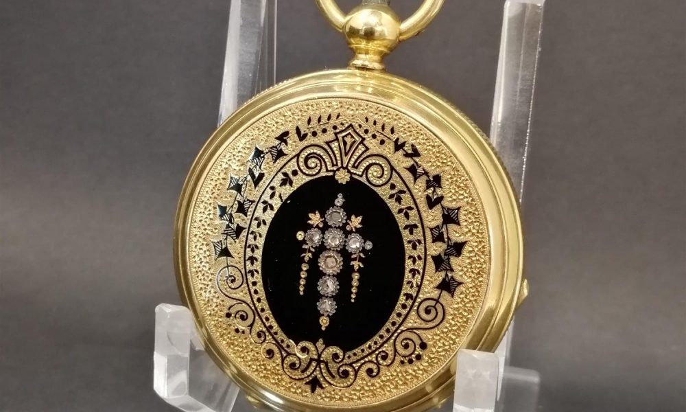 antik reloj bolsillo esmaltes y diamantes
