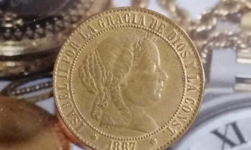Isabel II. 2 1/2 Céntimo de Escudo 1867 Barcelona OM cobre