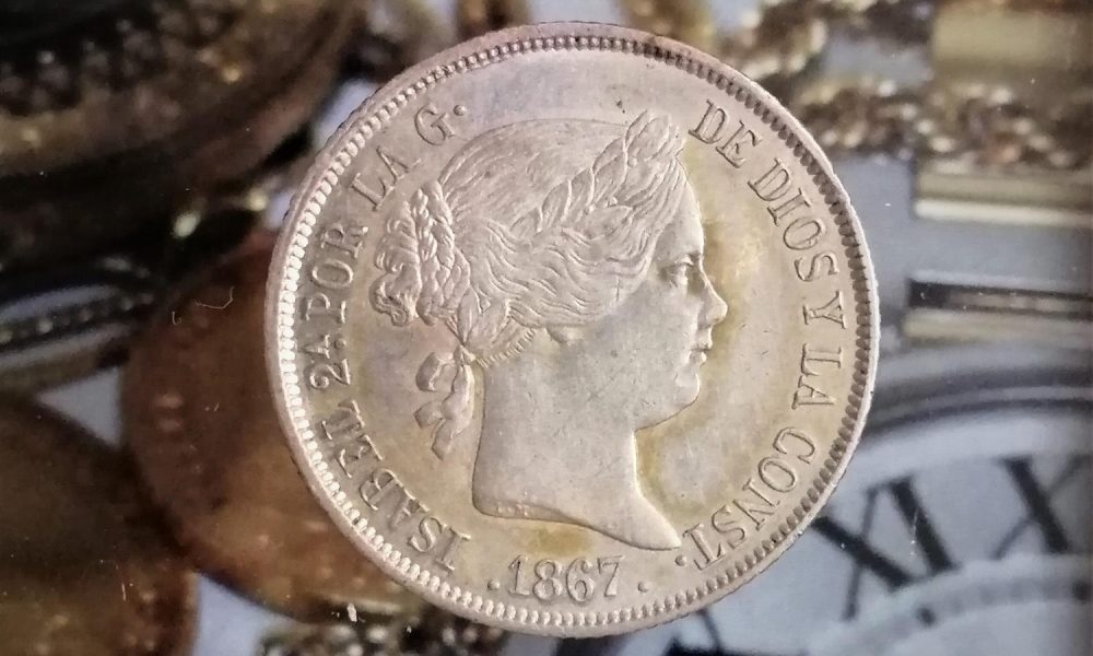 Isabel II 40 Céntimos de escudo plata  1867 Madrid.