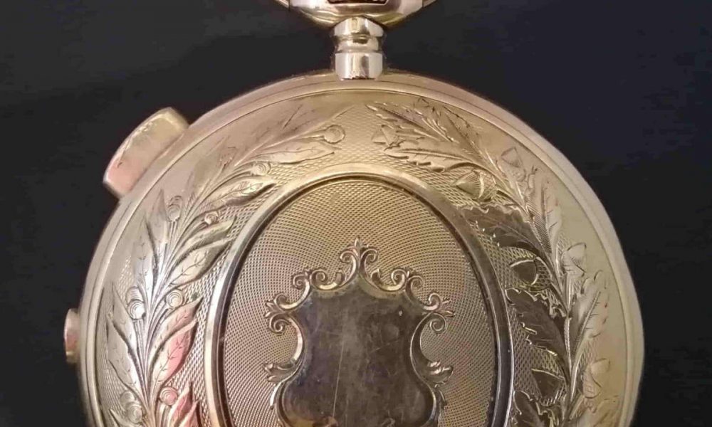 reloj bolsillo saboneta oro 18kts soneria a cuartos de tres campanas y cronografo suiza