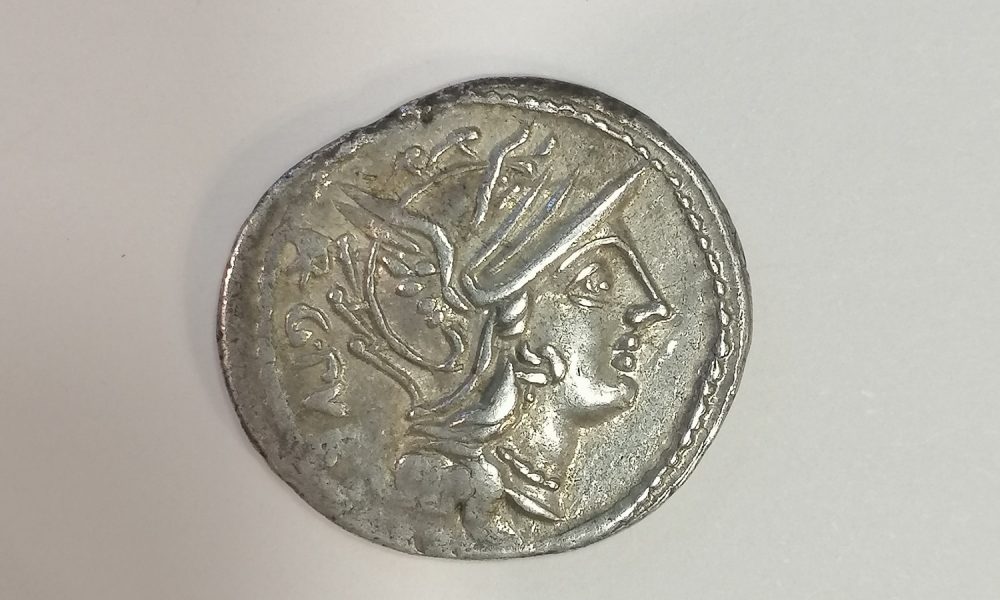 moneda de plata romana denario familia sentia
